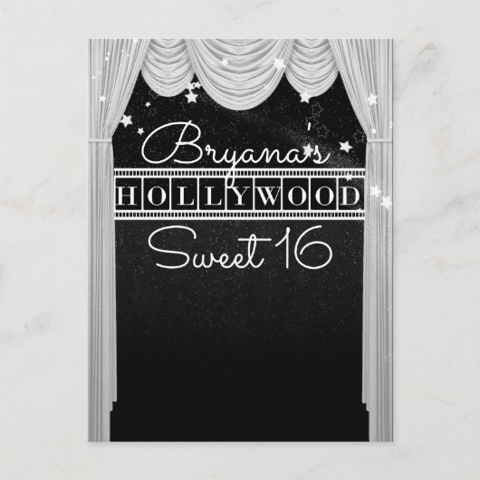 Black & White HOLLYWOOD Curtains Elegant Party Aankondigingskaart (Voorkant)