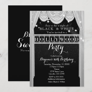 Black & White HOLLYWOOD Rideaux Invitations de fêt