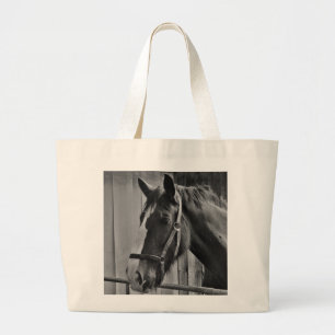 Black White Horse - Animal Photography Art Grote Tote Bag