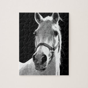 Black White Horse in de nacht close-up Legpuzzel