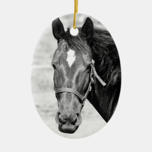 Black White Horse Keramisch Ornament (Voorkant)