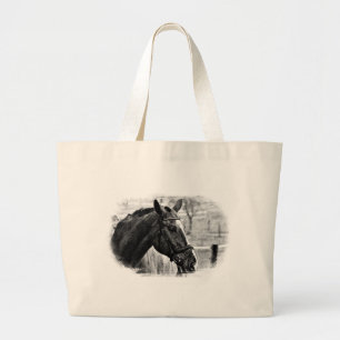 Black White Horse Sketch Grote Tote Bag