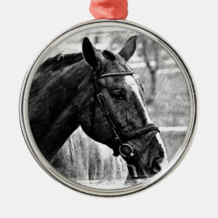 Black White Horse Sketch Metalen Ornament
