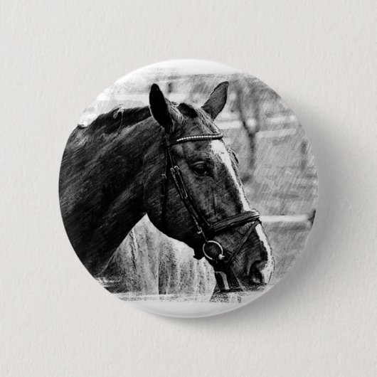 Black White Horse Sketch Ronde Button 5,7 Cm (Voorkant)