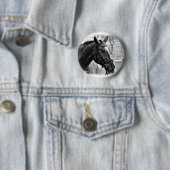 Black White Horse Sketch Ronde Button 5,7 Cm (In situ)