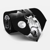 Black & White Horse - Volle Maan bij nacht Stropda Stropdas (Opgerold)