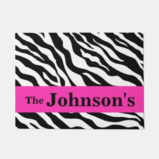 Black White Hot Pink Zebra Skin Name Persoonlijk Deurmat (Voorkant)