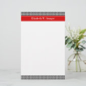 Black White Houndstooth Red Name Monogram Briefpapier (Staand voorkant)