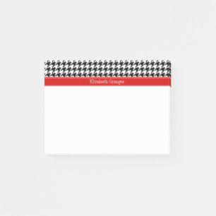 Black White Houndstooth Red Name Monogram Post-it® Notes