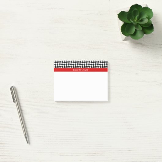 Black White Houndstooth Red Name Monogram Post-it® Notes (Kantoor)