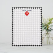 Black White Houndstooth Red Quatrefoil Monogram (Staand voorkant)