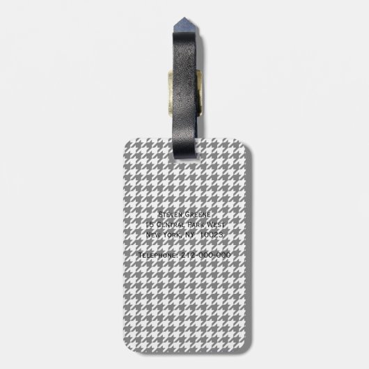 Black White Houndstooth Red Quatrefoil Monogram Bagagelabel (Achterkant verticaal)