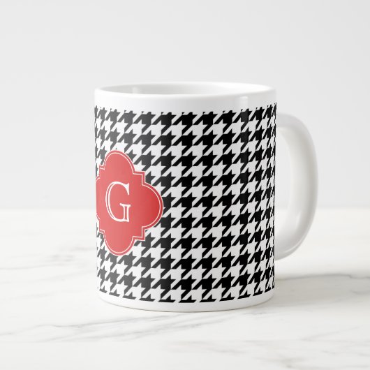 Black White Houndstooth Red Quatrefoil Monogram Jumbo Mok (Voorkant rechts)