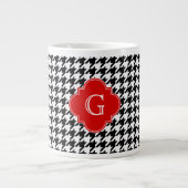 Black White Houndstooth Red Quatrefoil Monogram Jumbo Mok (Voorkant)