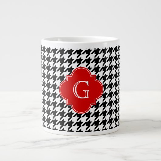 Black White Houndstooth Red Quatrefoil Monogram Jumbo Mok (Voorkant)