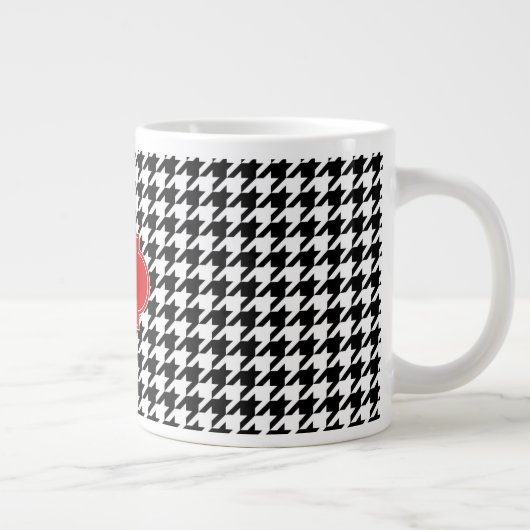 Black White Houndstooth Red Quatrefoil Monogram Jumbo Mok (Rechts)