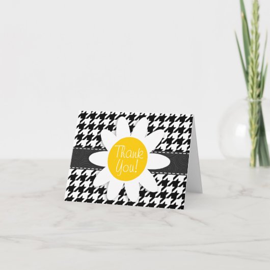 Black & White Houndstooth; Spring Daisy Bedankkaart (Voorkant)