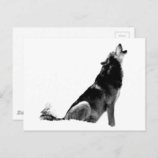 Black White Howling Wolf Briefkaart (Voorkant / Achterkant)