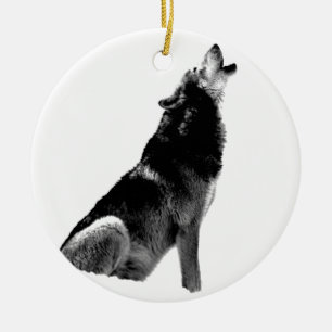 Black White Howling Wolf Keramisch Ornament
