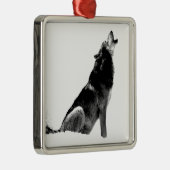 Black White Howling Wolf Metalen Ornament (Rechts)