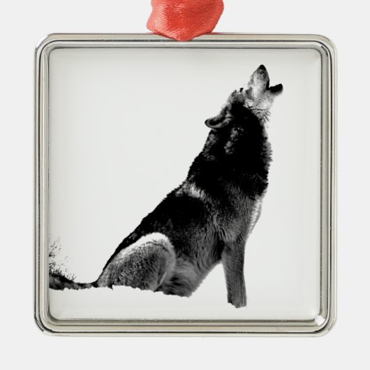 Black White Howling Wolf Metalen Ornament (Voorkant)