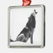 Black White Howling Wolf Metalen Ornament (Links)