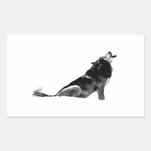 Black White Howling Wolf Rechthoekige Sticker