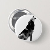 Black White Howling Wolf Ronde Button 5,7 Cm (Voorkant /achterkant)