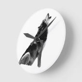 Black White Howling Wolf Ronde Klok (Hoek)