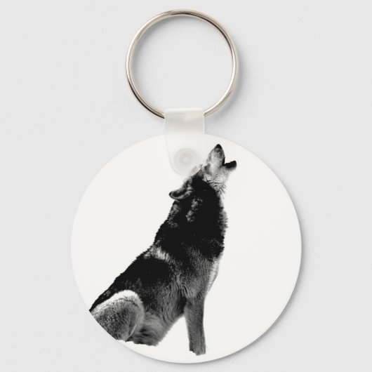 Black White Howling Wolf Sleutelhanger (Voorkant)