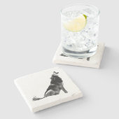 Black White Howling Wolf Stenen Onderzetter (Zijkant)