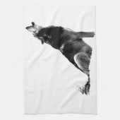 Black White Howling Wolf Theedoek (Verticaal)