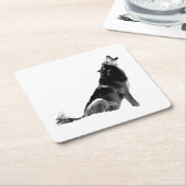 Black White Howling Wolf Vierkante Kartonnen Onderzetter (Schuin)