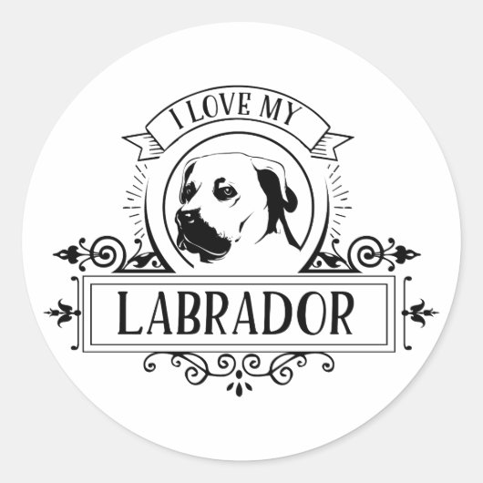 Black White I Love My Labrador Sticker (Devant)