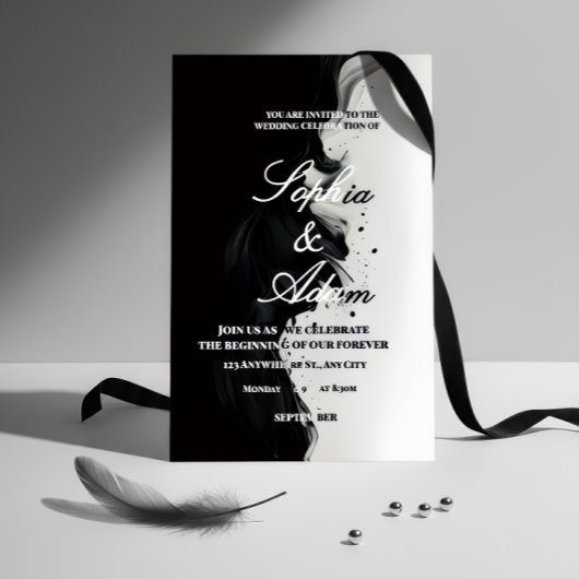 Black & White Ink Art Wedding Invitation