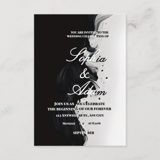Black & White Ink Art Wedding Invitation (Devant)