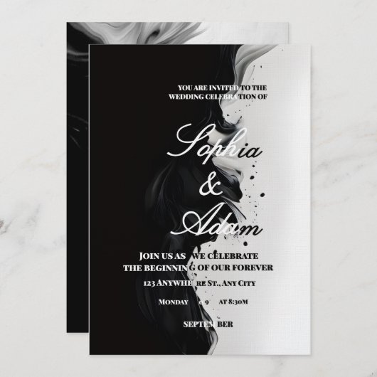 Black & White Ink Art Wedding Invitation (Devant / Derrière)