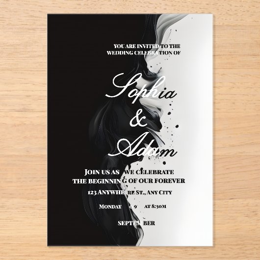 Black & White Ink Art Wedding Invitation Acryl Uitnodigingen (Voorkant)