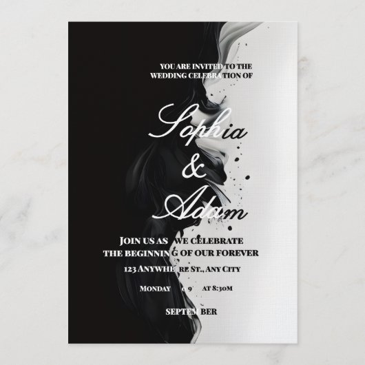 Black & White Ink Art Wedding Invitation Kaart (Voorkant)