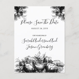 Black White Ink Floral Wedding Save the Date Aankondigingskaart