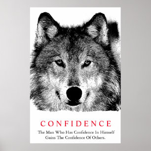 Black White Inspirerend Confidentif Wolf Poster