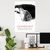 Black White Inspirerend Leadership Wolf Poster (Thuiskantoor)