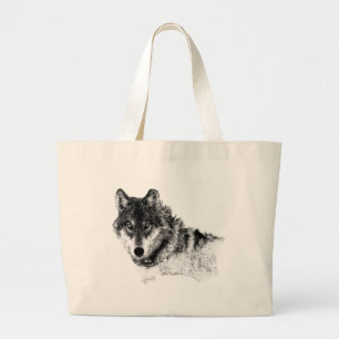 Black White Inspirerend Wolf Eyes Grote Tote Bag