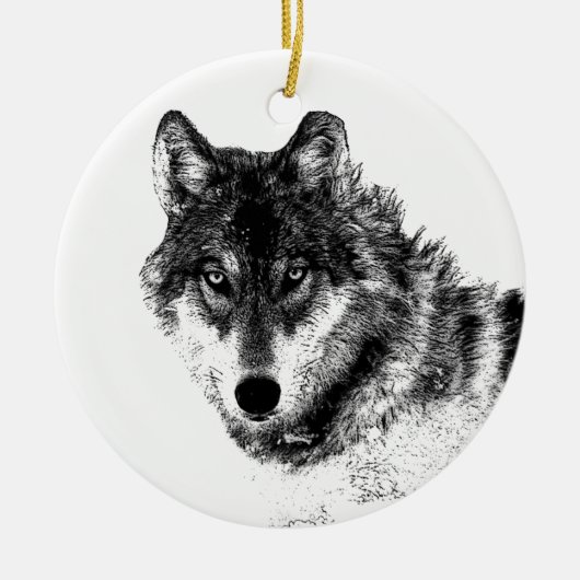 Black White Inspirerend Wolf Eyes Keramisch Ornament (Voorkant)