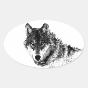 Black White Inspirerend Wolf Eyes Ovale Sticker