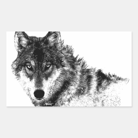Black White Inspirerend Wolf Eyes Rechthoekige Sticker (Voorkant)