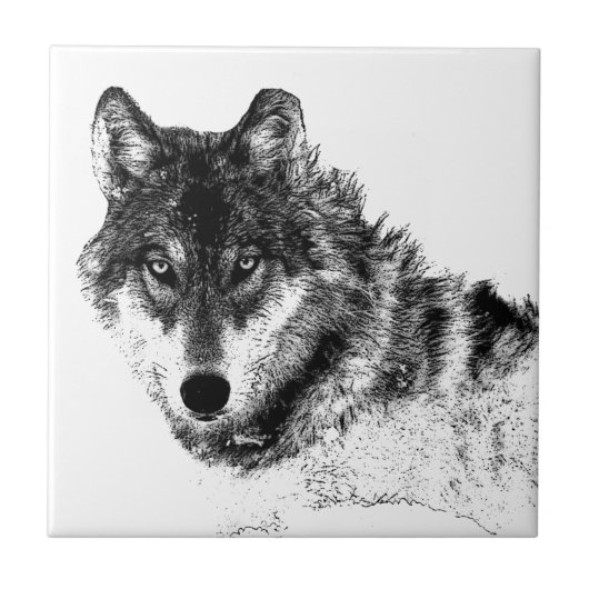 Black White Inspirerend Wolf Eyes Tegeltje (Voorkant)
