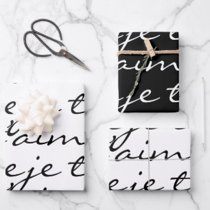 Black & White Je tAime I love you in French Inpakpapier Vel