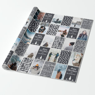 Black White Kerstmis Aanpassing van collage Foto Cadeaupapier