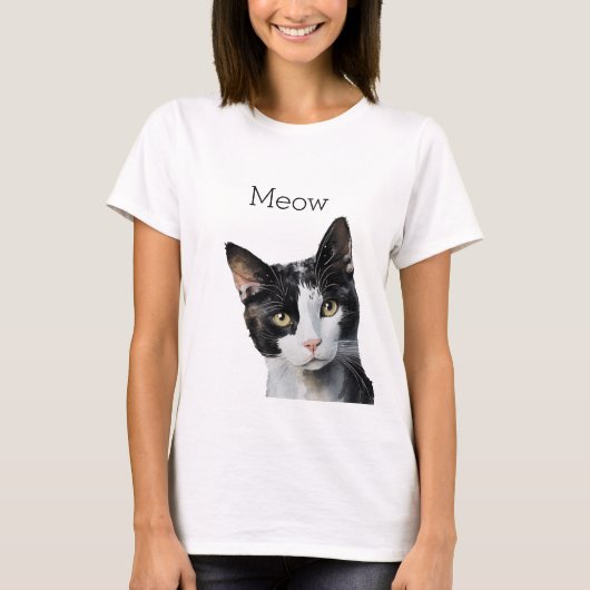 Black White Kitty Cat T-shirt (Voorkant)